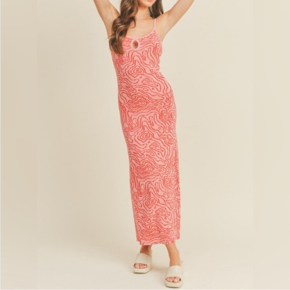 Zara women’s knit swirl print maxi dress pink size small